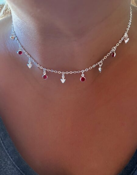 CONJPL000387 CHOKER MIX DIJES CUBIC ROJO PL900