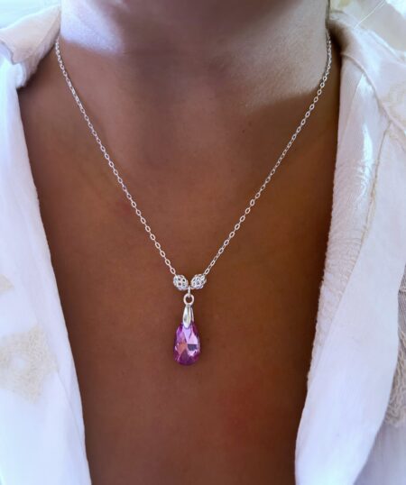 CONJPL000508 COLLAR GOTA SIMIL SWAROVSKI FUCCIA