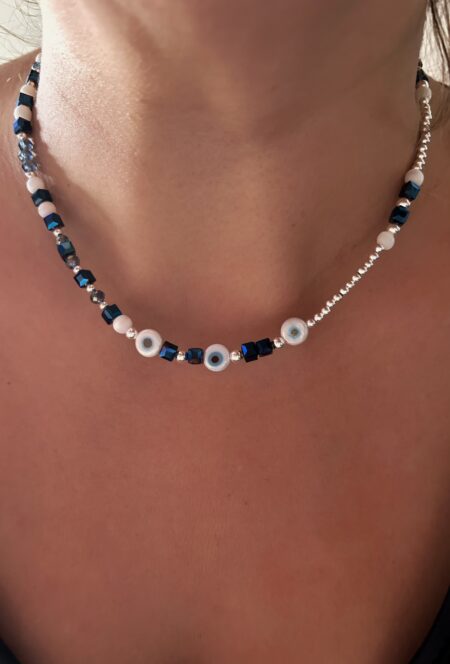 CONJPL000537 COLLAR MURANO OJO TURCO Y CRISTAL CHECO