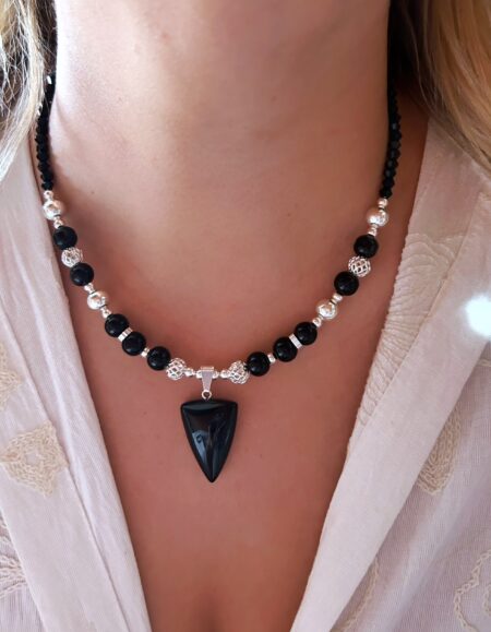 CONJPL000615 COLLAR OBSIDIANA CRISTAL CHECO