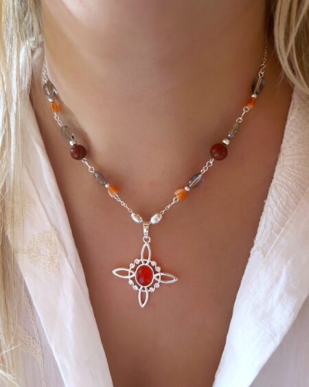 CONJPL000618 COLLAR NUDO DE BRUJA CORNALINA
