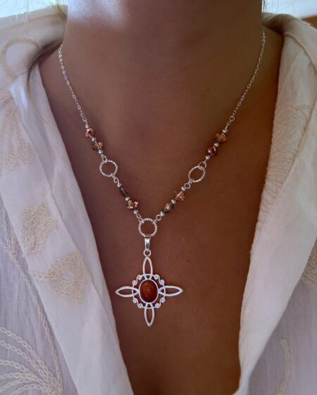 CONJPL000624 COLLAR NUDO DE BRUJA CON LLUVIA DE ORO O PIEDRA DEL SOL