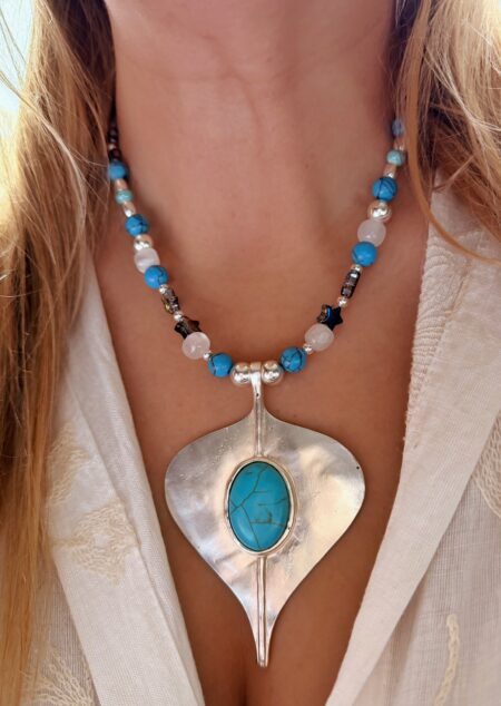 COLLAR CHAPÓN PIEDRA TURQUESA Y ÓNIX CONJPL000672