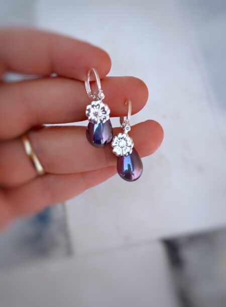 AROS DOBLE HUGGIES PERLA AZULADA CON VIOLETA ABPL000873